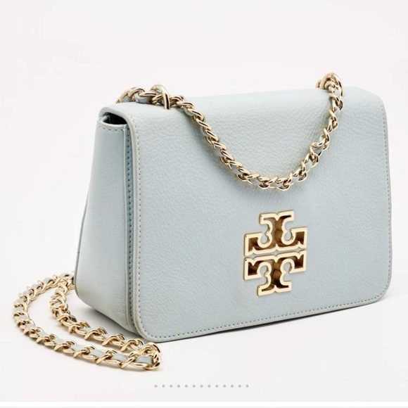Tory Burch Britten Pebble Leather Bag
 Light Blue Leather Britten Shoulder Bag - Picture 1 of 16